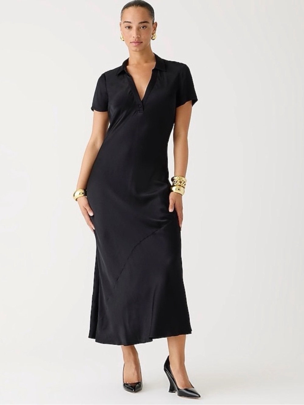J. Crew Short-Sleeve Maxi Slip Dress in Luster Crepe